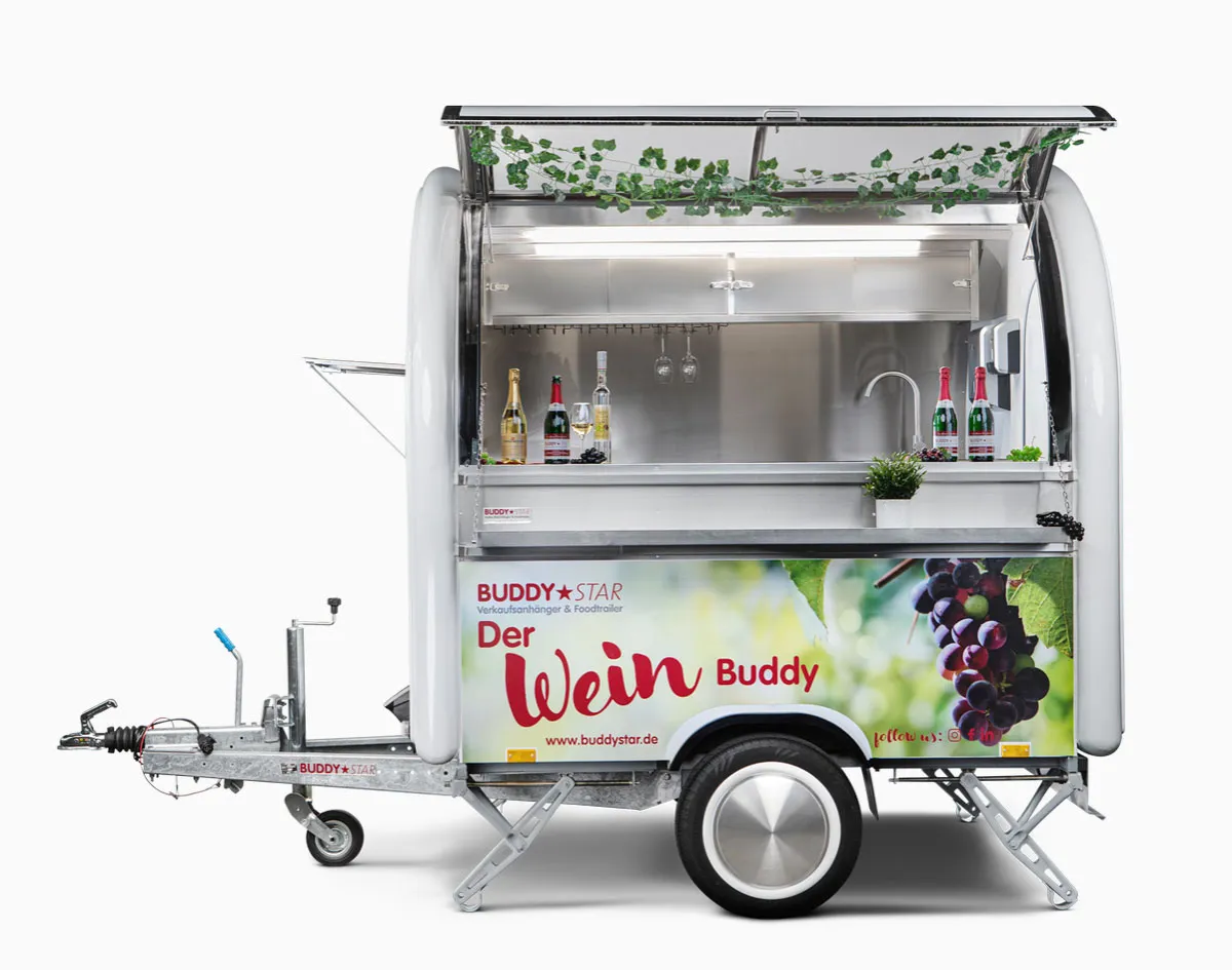 Mobile Weinbar im Buddy★Star Verkaufsanhänger